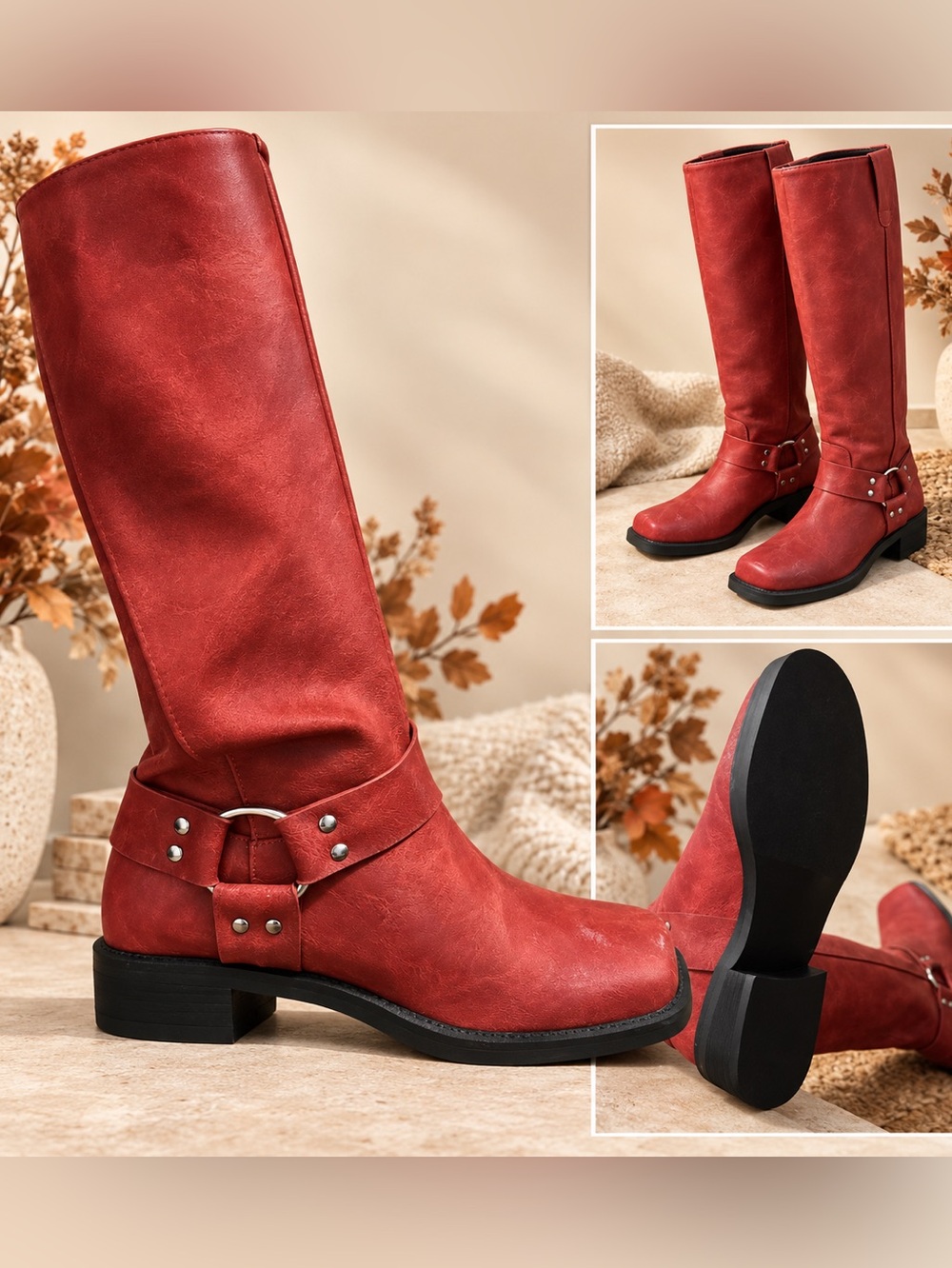 Red Harness Riding Boots Size 8.5